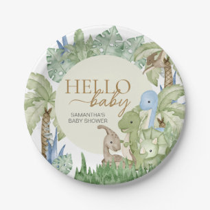 Greenery Dinosaur Baby Shower Paper Plate