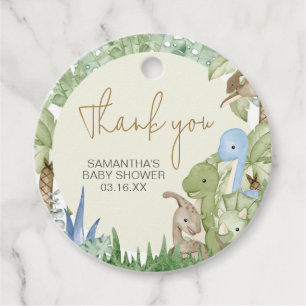 Greenery Dinosaur Baby Shower Round Favour Tags