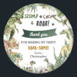 Greenery Dinosaurs Jurassic Boy Birthday Classic Round Sticker<br><div class="desc">Personalise these roar-some Dinosaur Birthday Party Round Sticker Labels with your own wording and details easily and quickly, simply press the Edit Using Design Tools button to further re-arrange and format the style and placement of the text. Featuring watercolor tyrannosaurus, triceratops, brontosaurus, spinosaurus and Jurassic greenery. (c) The Happy Cat...</div>