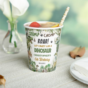 Greenery Dinosaurs Jurassic Boy Birthday Party Paper Cups