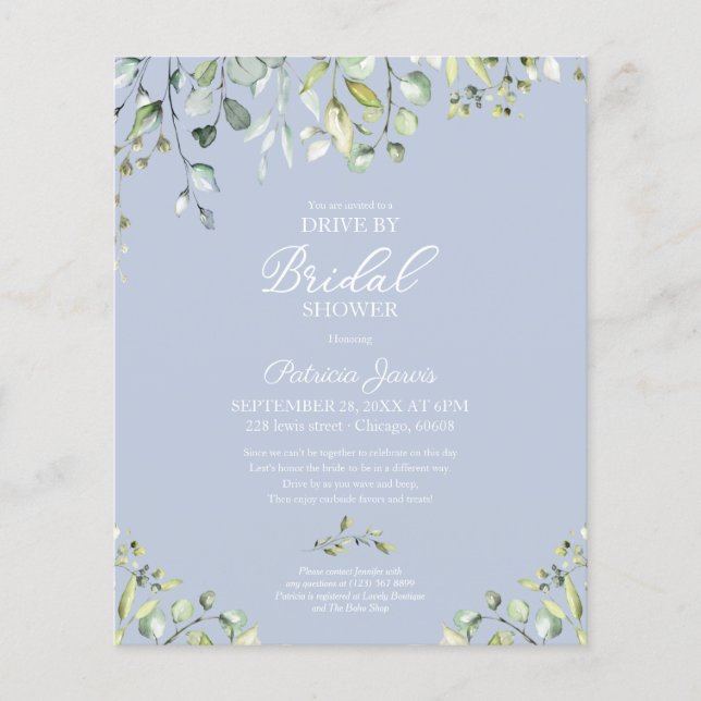 Greenery Drive By Bridal Shower Budget Invitation (Front)