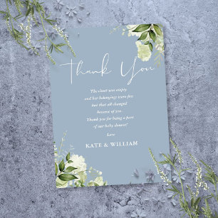 Greenery Dusty Blue Baby Shower Poem Thank You Card