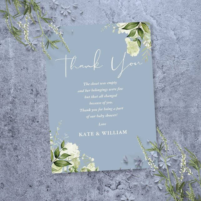 Greenery Dusty Blue Baby Shower Poem Thank You Card (Greenery Dusty Blue Baby Shower Poem Thank You Card)