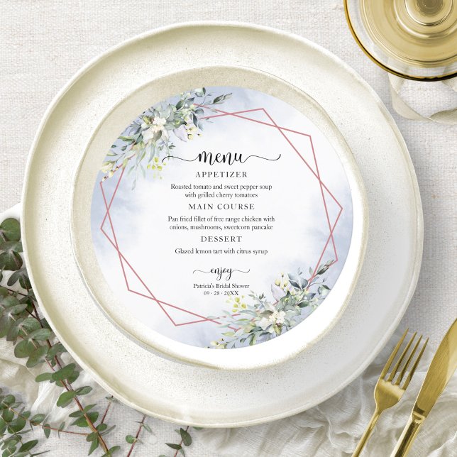 Greenery Dusty Blue Bridal Shower Circle Menu Invi Invitation (Creator Uploaded)