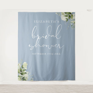 Greenery Dusty Blue Bridal Shower Photo Backdrop Tapestry