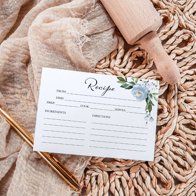 Greenery Dusty Blue Bridal Shower Recipe Cards (Creator Uploaded)