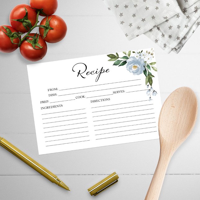 Greenery Dusty Blue Bridal Shower Recipe Cards (Creator Uploaded)