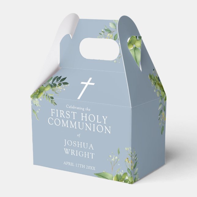 Greenery Dusty Blue First Holy Communion Favour Box (Back Side)