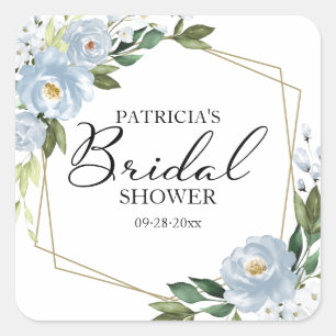 Greenery Dusty Blue Floral Geometric Bridal Shower Square Sticker