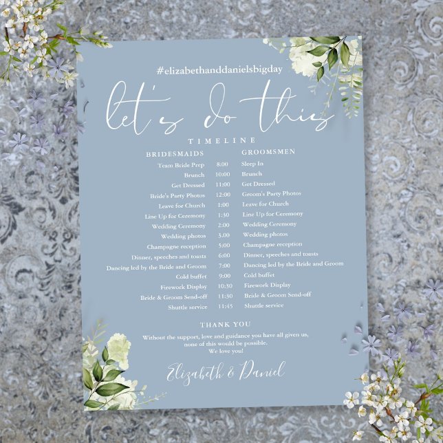 Greenery Dusty Blue Wedding Schedule Timeline (Greenery Dusty Blue Wedding Schedule Timeline)