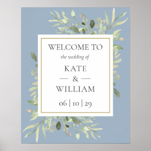 Greenery Dusty Blue Wedding Welcome Sign