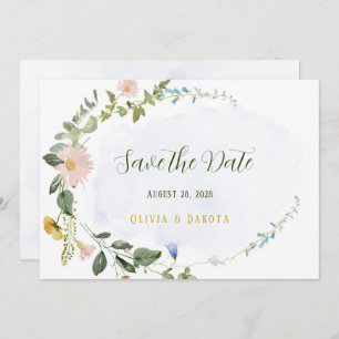 Greenery Dusty Blue Wildflower Save The Date Cards