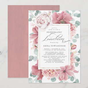 Greenery Dusty Rose Floral Bridesmaids Luncheon Invitation