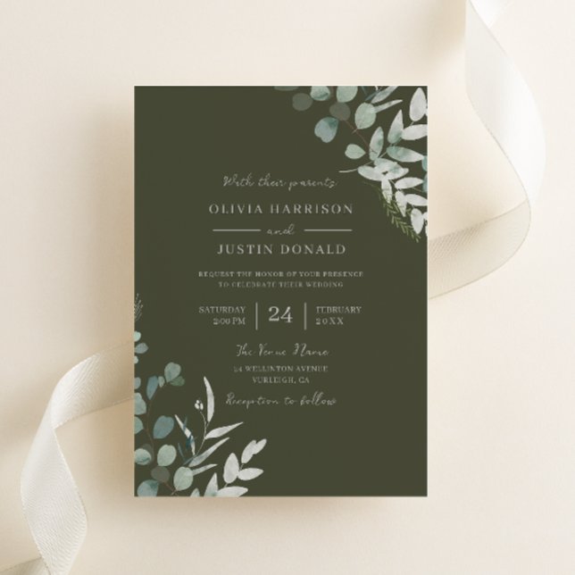 Greenery Elegance: Green Leaf Olive Wedding Invitation (Creator Uploaded)