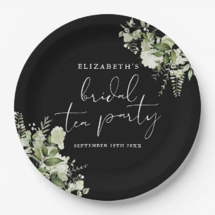 Greenery Elegant Black And White Bridal Tea Party Paper Plate