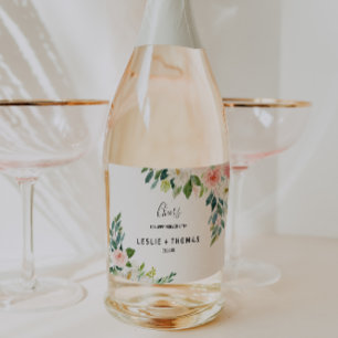 Greenery Elegant Floral Wedding Sparkling Wine Lab Label