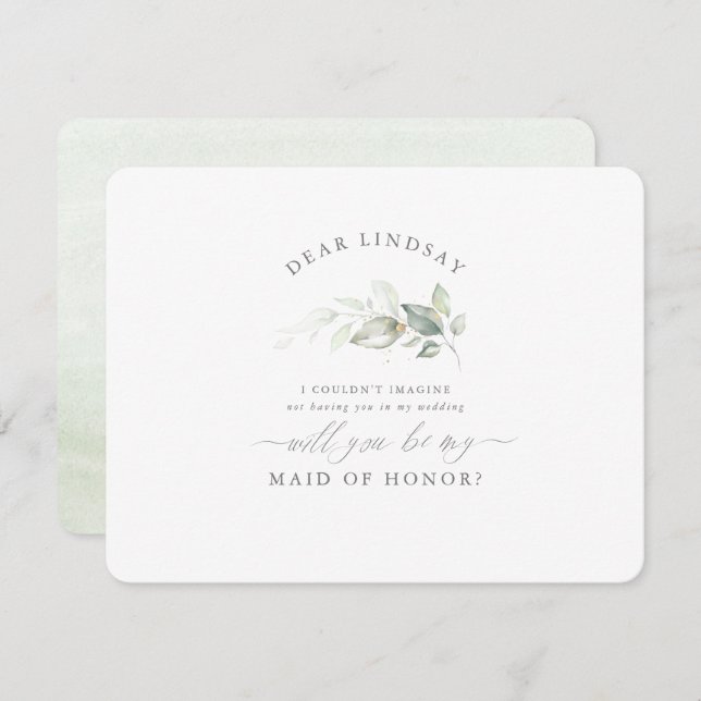 Greenery Elegant Maid of Honour Bridesmaid Proposa Invitation (Front/Back)