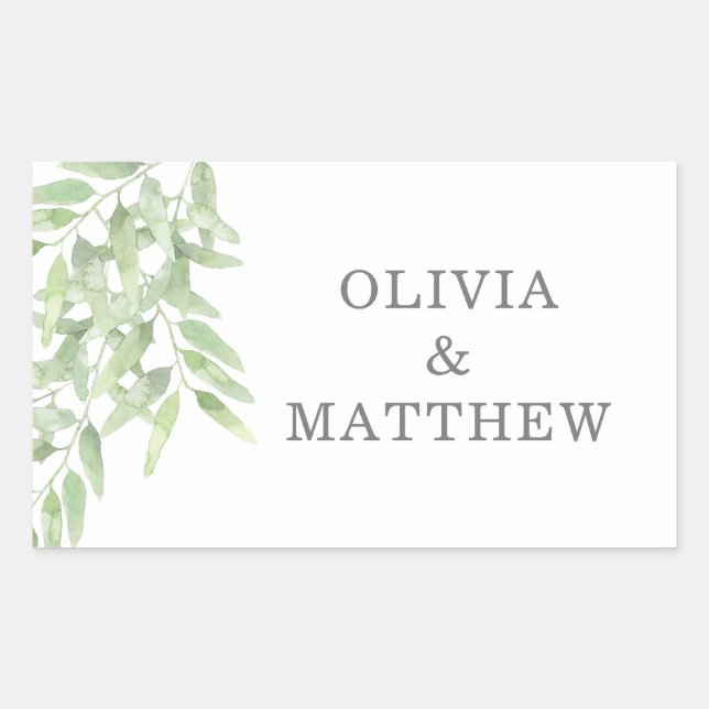 Greenery Elegant Olive Branch. Botanical wedding Rectangular Sticker (Front)