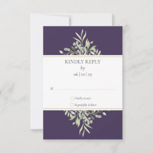 Greenery Elegant Purple Wedding RSVP Card