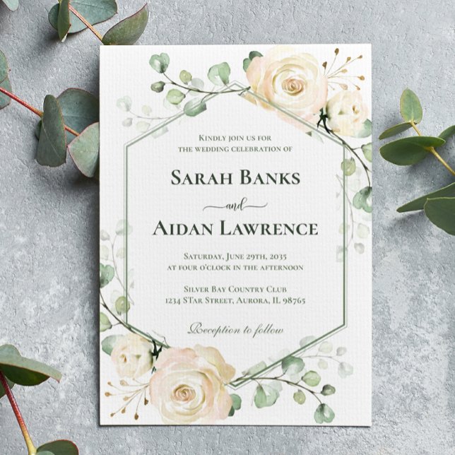 Greenery Elegant Rose Geometric Wedding Invitation (Creator Uploaded)