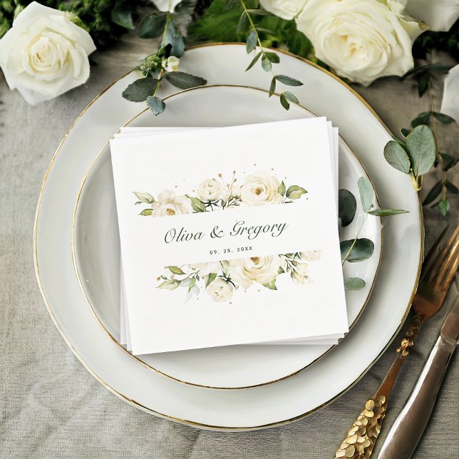 Greenery Elegant Rose Wedding Napkin (Creator Uploaded)