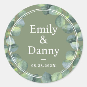 Greenery Elegant Sage Green Botanical Wedding Classic Round Sticker