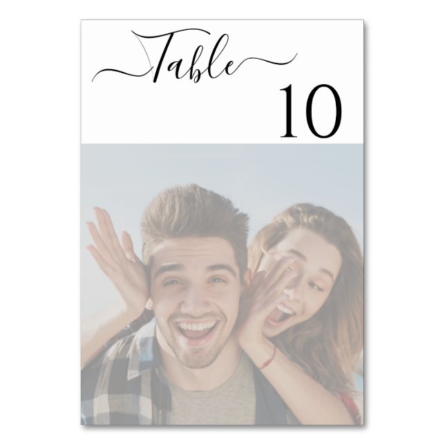 Greenery Elegant Script Photo Table Number (Front)