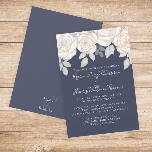 Greenery Elegant Watercolor Rustic Floral Blue Invitation (Creator Uploaded)