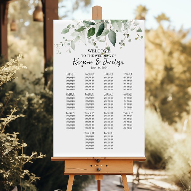 Greenery elegant wedding seating chart 14 tables (Creator Uploaded)