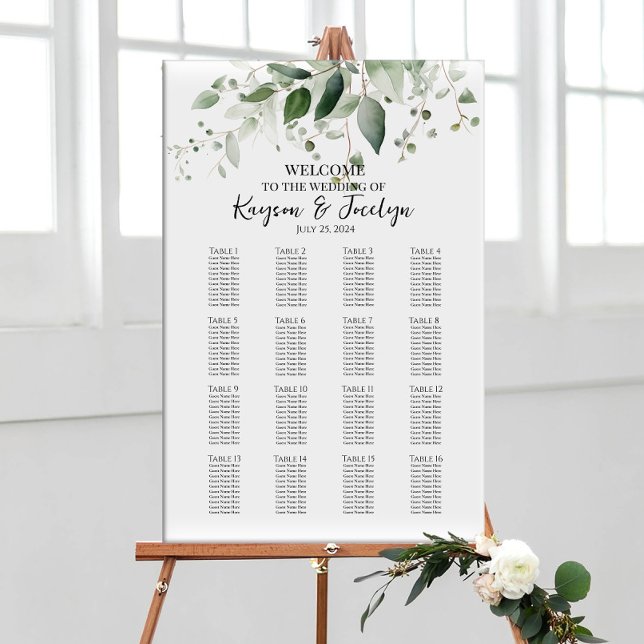 Greenery elegant wedding seating chart 16 tables (Creator Uploaded)