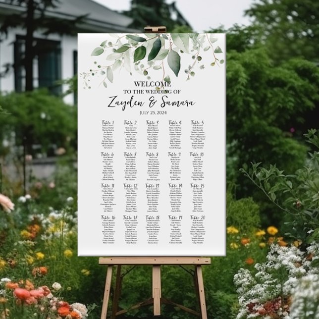 Greenery elegant wedding seating chart 20 tables (Creator Uploaded)