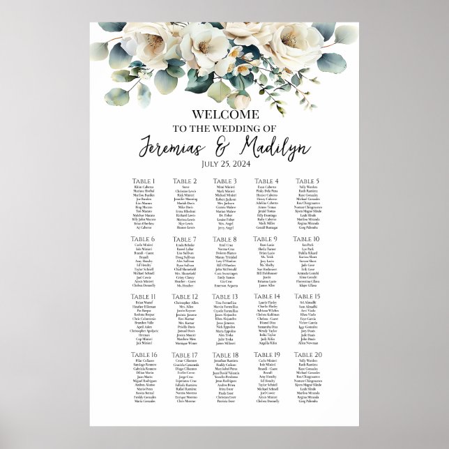 Greenery elegant wedding seating chart 20 tables (Front)