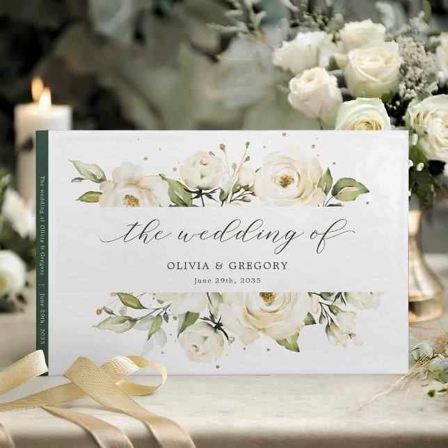 Greenery Elegant White rose Floral Wedding Guest Book (Creator Uploaded)