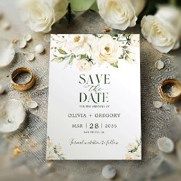 Greenery Elegant White rose Wedding Save The Date
