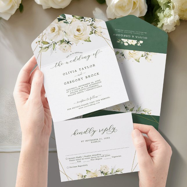 Greenery Elegant White rosek floral Wedding All In One Invitation (Creator Uploaded)