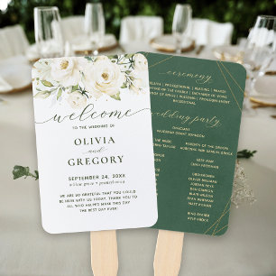 Greenery Elegant White Watercolor Floral  Hand Fan