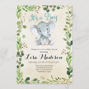 Greenery elephant Baby Shower Invitation