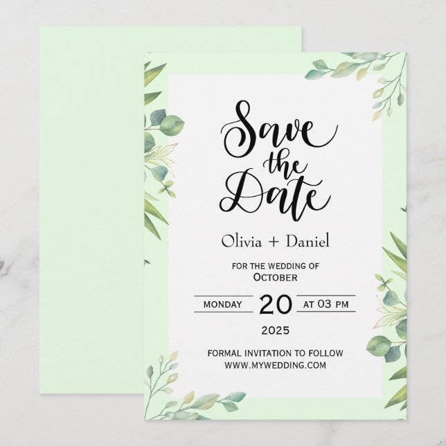Greenery Elopement Wedding Date Invitation (Front/Back)