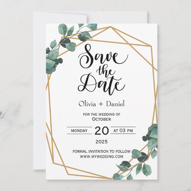 Greenery Elopement Wedding Date Invitation (Front)