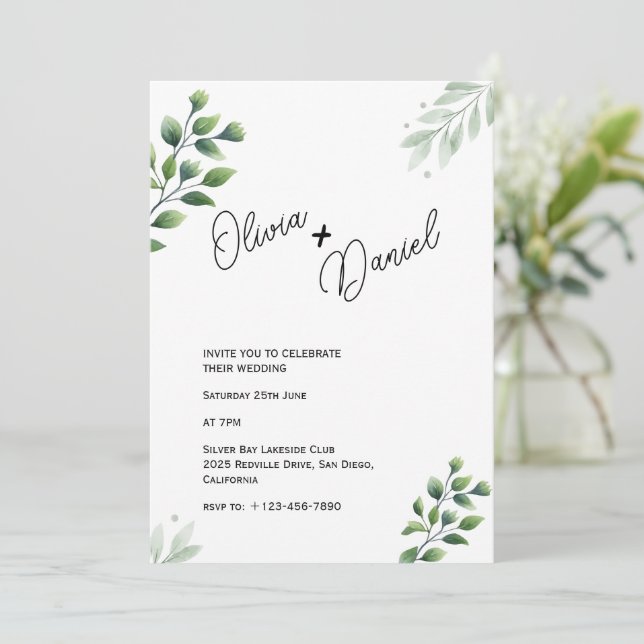 Greenery Elopement Wedding Invitation (Standing Front)