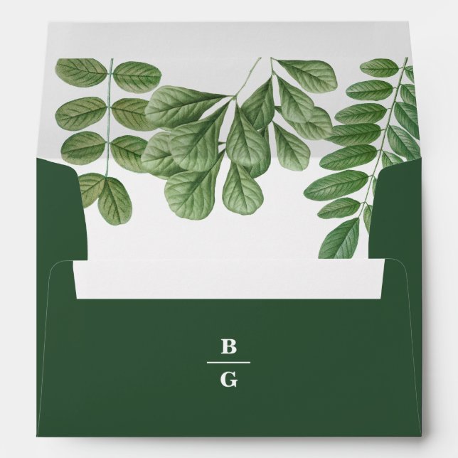 Greenery Emerald Green 5x7 Wedding Invitation Envelope (Back (Bottom))