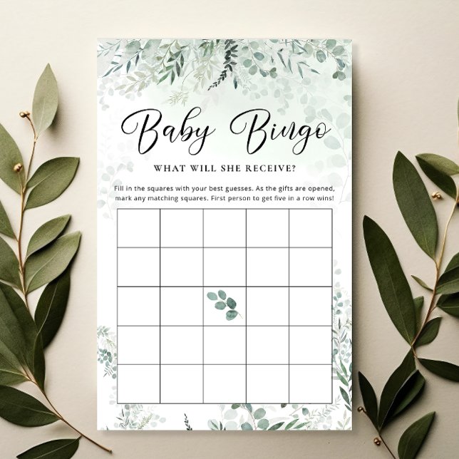 Greenery Eucalyptus Baby Bingo Game Card (Creator Uploaded)