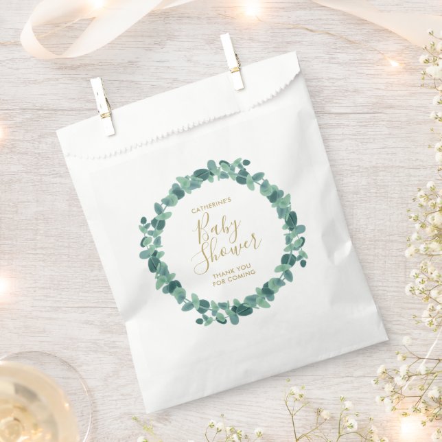 Greenery Eucalyptus Baby Shower Favour Bags (Clipped)