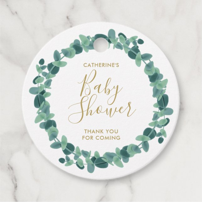 Greenery Eucalyptus Baby Shower Favour Tags (Front)