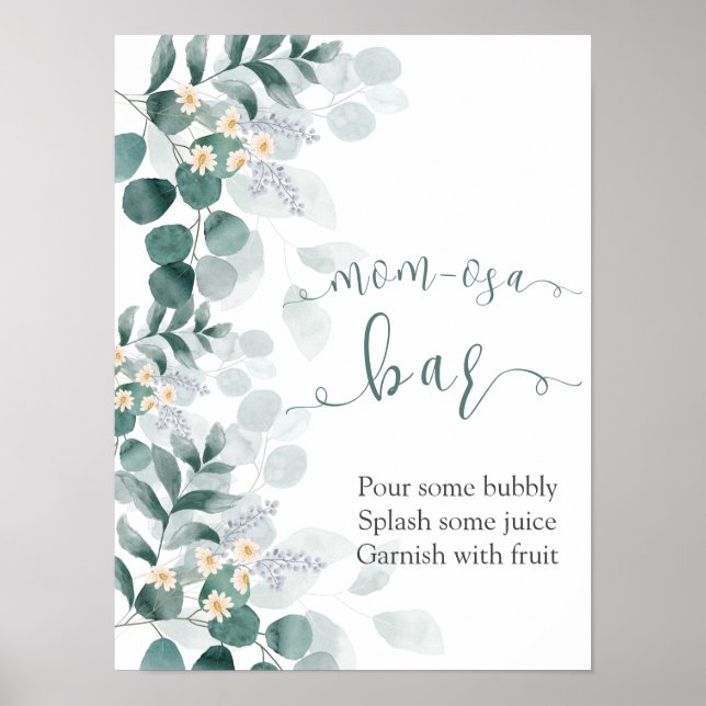 Greenery  eucalyptus baby shower momosa bar  poster (Front)