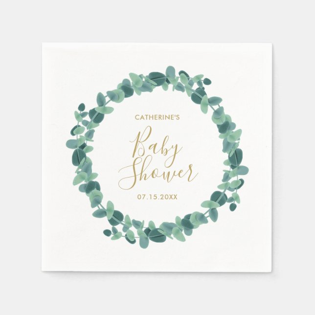 Greenery Eucalyptus Baby Shower Napkin (Front)