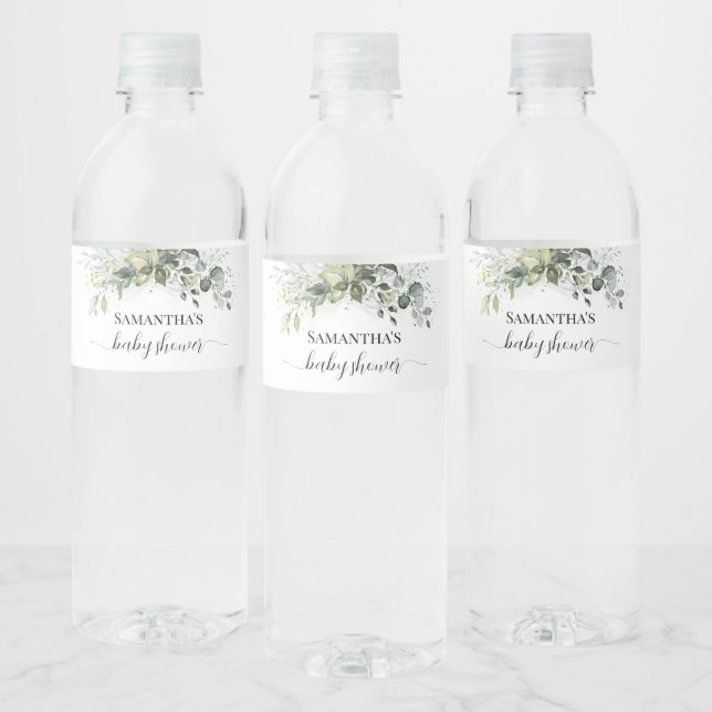 Greenery Eucalyptus Baby Shower Water Bottle Label (Bottles)