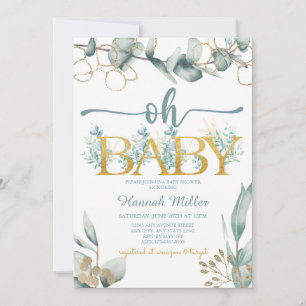 Greenery Eucalyptus   Baby Shower Watercolor Invitation