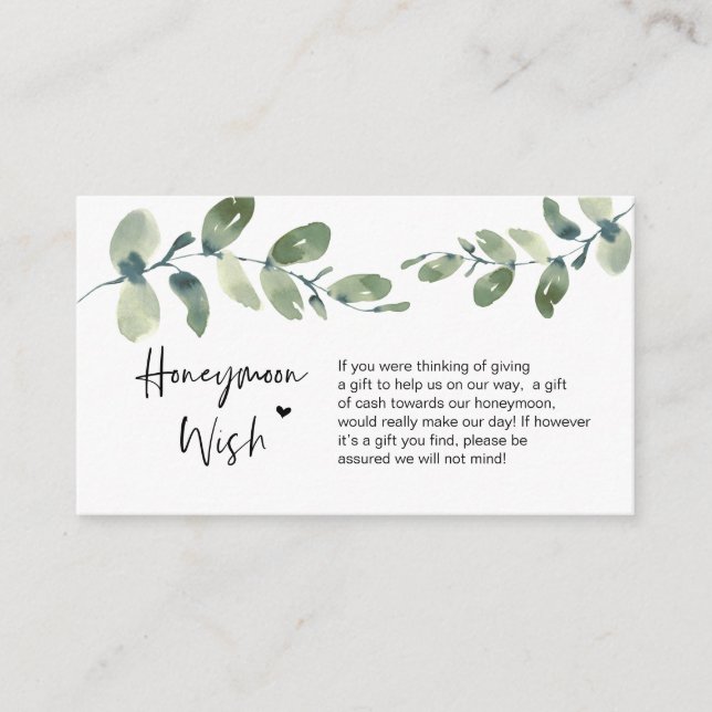 Greenery Eucalyptus, Black ink, Honeymoon Wish Enclosure Card (Front)