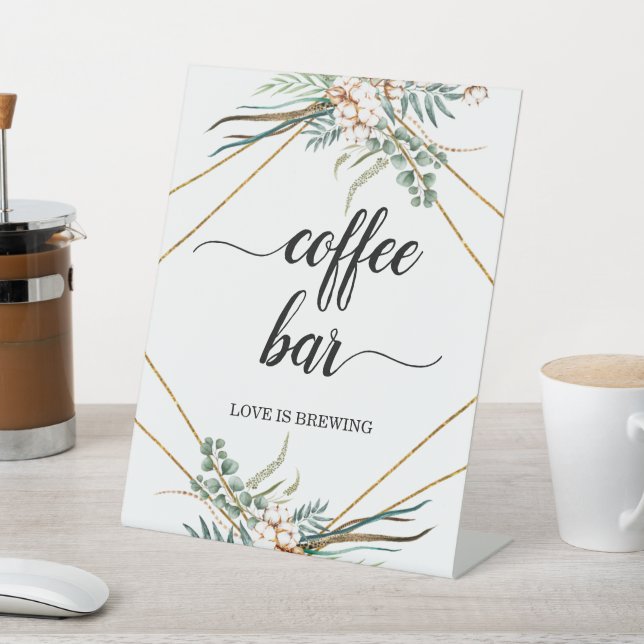 Greenery Eucalyptus Boho Calligraphy Coffee Bar Pedestal Sign (In SItu)